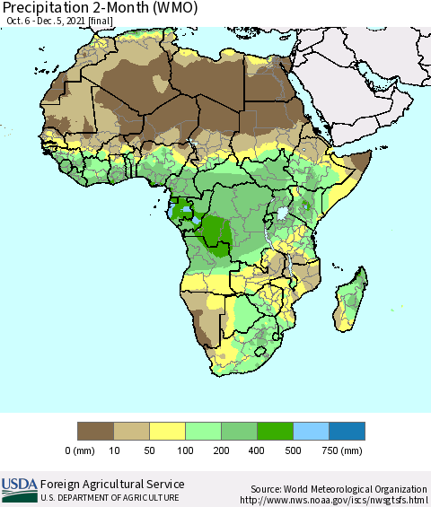 Africa Precipitation 2-Month (WMO) Thematic Map For 10/6/2021 - 12/5/2021