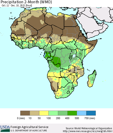 Africa Precipitation 2-Month (WMO) Thematic Map For 10/11/2021 - 12/10/2021