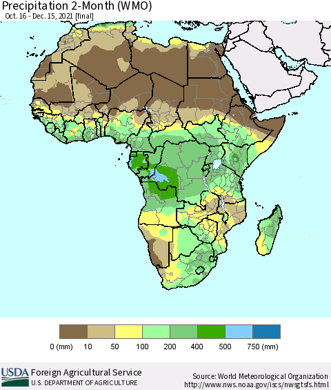 Africa Precipitation 2-Month (WMO) Thematic Map For 10/16/2021 - 12/15/2021