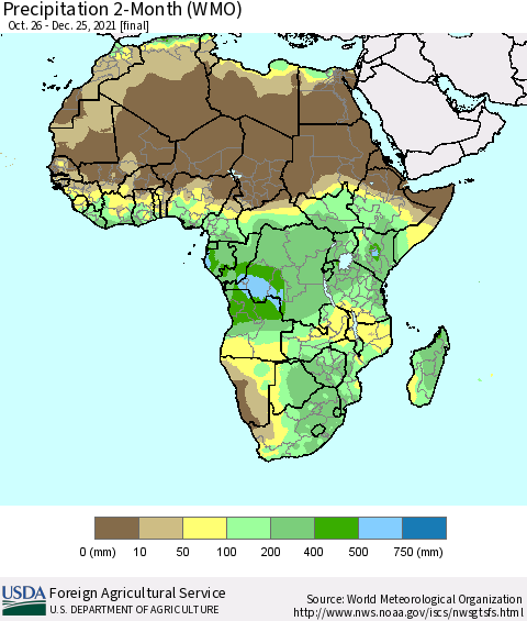 Africa Precipitation 2-Month (WMO) Thematic Map For 10/26/2021 - 12/25/2021