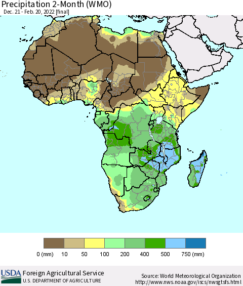 Africa Precipitation 2-Month (WMO) Thematic Map For 12/21/2021 - 2/20/2022