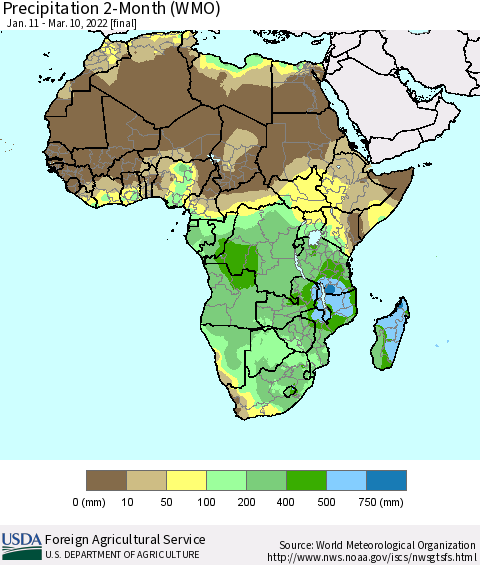 Africa Precipitation 2-Month (WMO) Thematic Map For 1/11/2022 - 3/10/2022