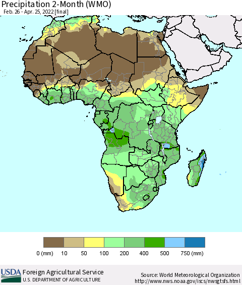 Africa Precipitation 2-Month (WMO) Thematic Map For 2/26/2022 - 4/25/2022