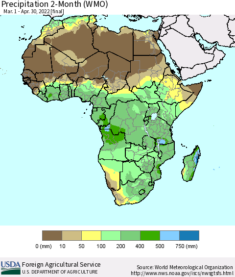 Africa Precipitation 2-Month (WMO) Thematic Map For 3/1/2022 - 4/30/2022