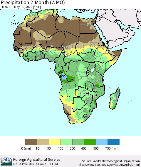 Africa Precipitation 2-Month (WMO) Thematic Map For 3/11/2022 - 5/10/2022