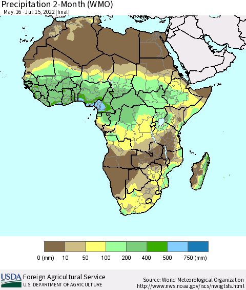 Africa Precipitation 2-Month (WMO) Thematic Map For 5/16/2022 - 7/15/2022