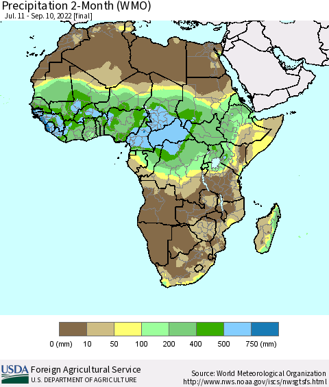 Africa Precipitation 2-Month (WMO) Thematic Map For 7/11/2022 - 9/10/2022