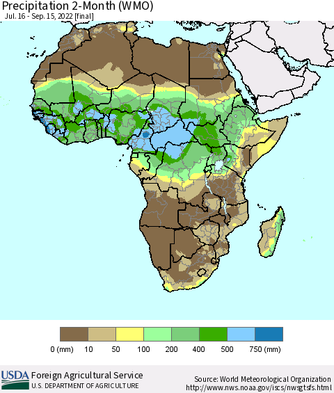 Africa Precipitation 2-Month (WMO) Thematic Map For 7/16/2022 - 9/15/2022