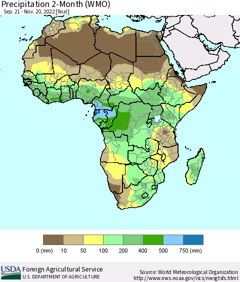 Africa Precipitation 2-Month (WMO) Thematic Map For 9/21/2022 - 11/20/2022