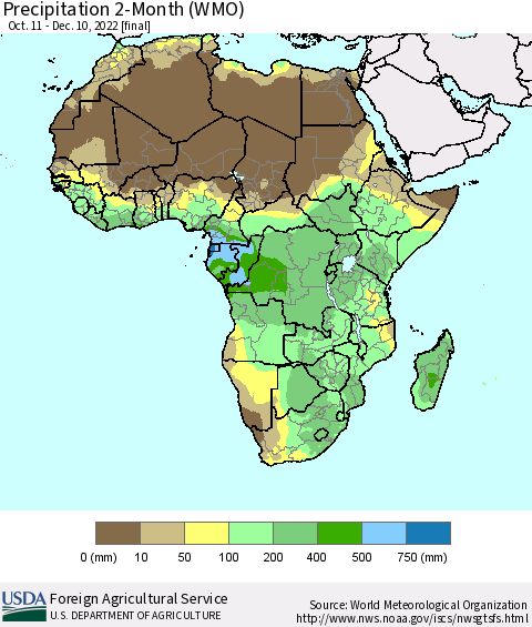 Africa Precipitation 2-Month (WMO) Thematic Map For 10/11/2022 - 12/10/2022