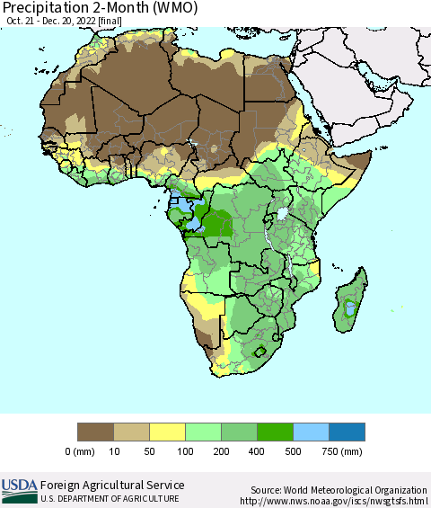 Africa Precipitation 2-Month (WMO) Thematic Map For 10/21/2022 - 12/20/2022