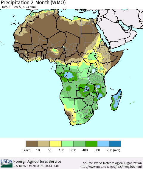 Africa Precipitation 2-Month (WMO) Thematic Map For 12/6/2022 - 2/5/2023