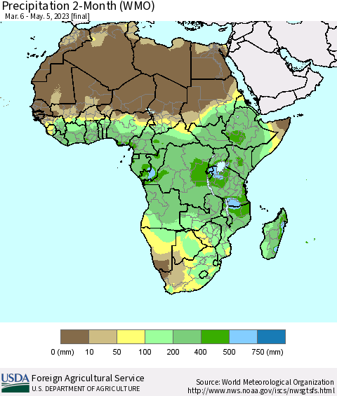 Africa Precipitation 2-Month (WMO) Thematic Map For 3/6/2023 - 5/5/2023
