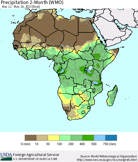 Africa Precipitation 2-Month (WMO) Thematic Map For 3/11/2023 - 5/10/2023