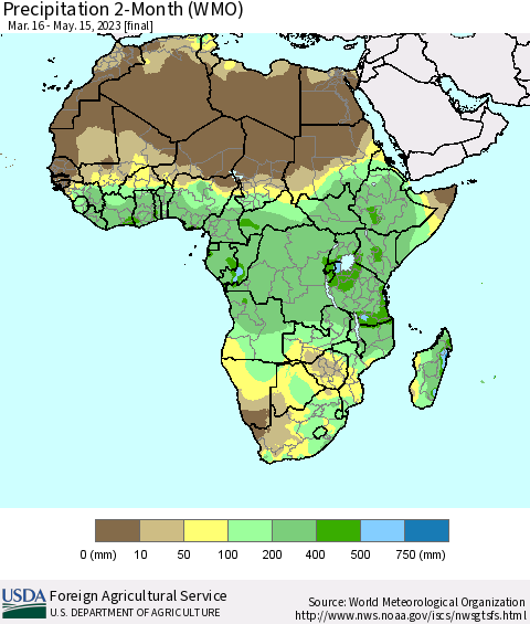 Africa Precipitation 2-Month (WMO) Thematic Map For 3/16/2023 - 5/15/2023