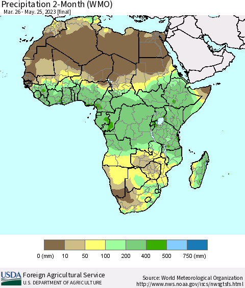 Africa Precipitation 2-Month (WMO) Thematic Map For 3/26/2023 - 5/25/2023