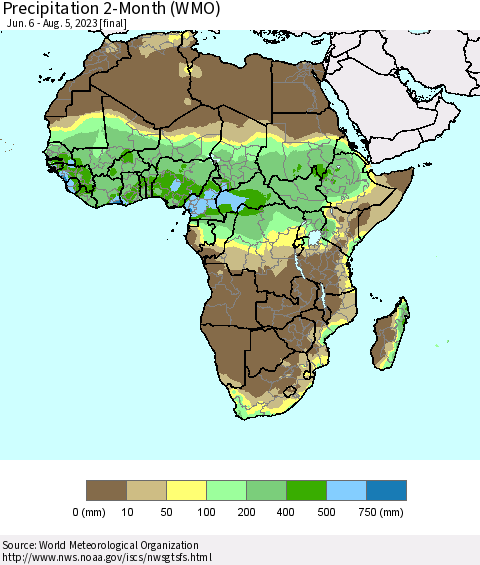 Africa Precipitation 2-Month (WMO) Thematic Map For 6/6/2023 - 8/5/2023