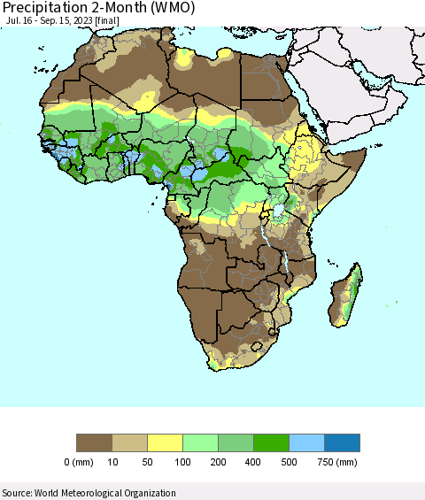 Africa Precipitation 2-Month (WMO) Thematic Map For 7/16/2023 - 9/15/2023