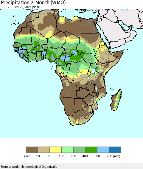 Africa Precipitation 2-Month (WMO) Thematic Map For 7/21/2023 - 9/20/2023
