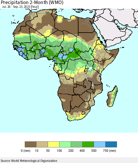 Africa Precipitation 2-Month (WMO) Thematic Map For 7/26/2023 - 9/25/2023