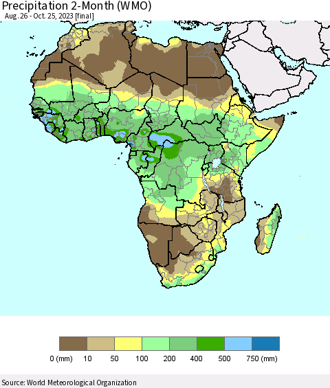 Africa Precipitation 2-Month (WMO) Thematic Map For 8/26/2023 - 10/25/2023