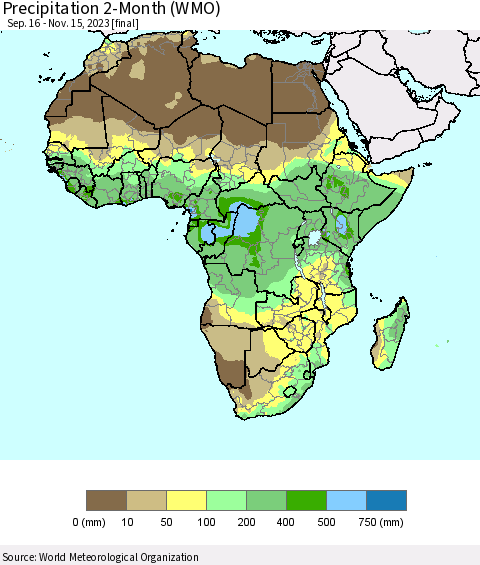 Africa Precipitation 2-Month (WMO) Thematic Map For 9/16/2023 - 11/15/2023