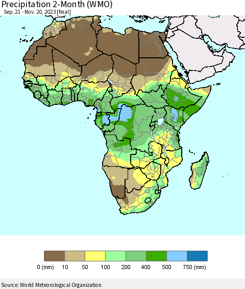 Africa Precipitation 2-Month (WMO) Thematic Map For 9/21/2023 - 11/20/2023