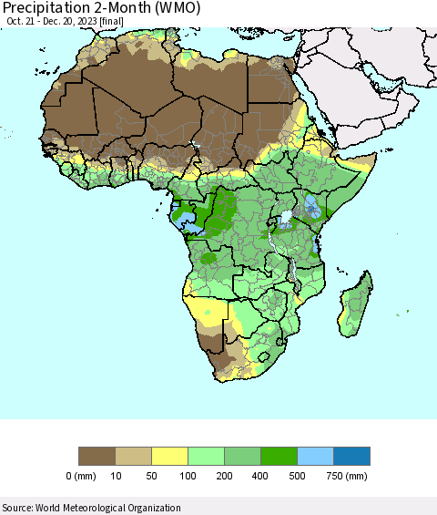 Africa Precipitation 2-Month (WMO) Thematic Map For 10/21/2023 - 12/20/2023