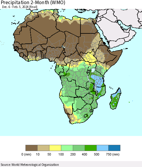 Africa Precipitation 2-Month (WMO) Thematic Map For 12/6/2023 - 2/5/2024