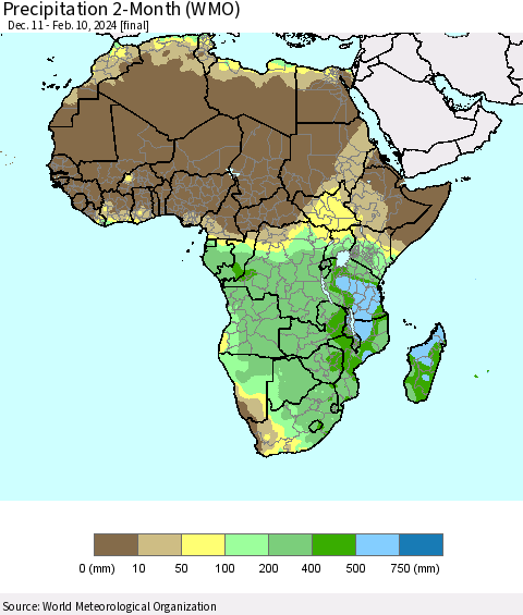 Africa Precipitation 2-Month (WMO) Thematic Map For 12/11/2023 - 2/10/2024