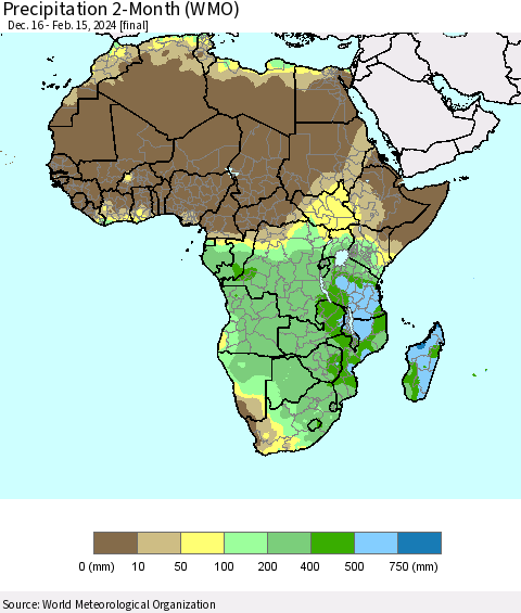 Africa Precipitation 2-Month (WMO) Thematic Map For 12/16/2023 - 2/15/2024