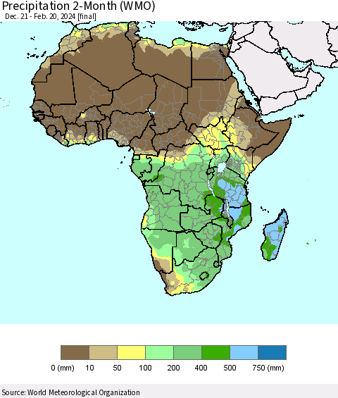 Africa Precipitation 2-Month (WMO) Thematic Map For 12/21/2023 - 2/20/2024