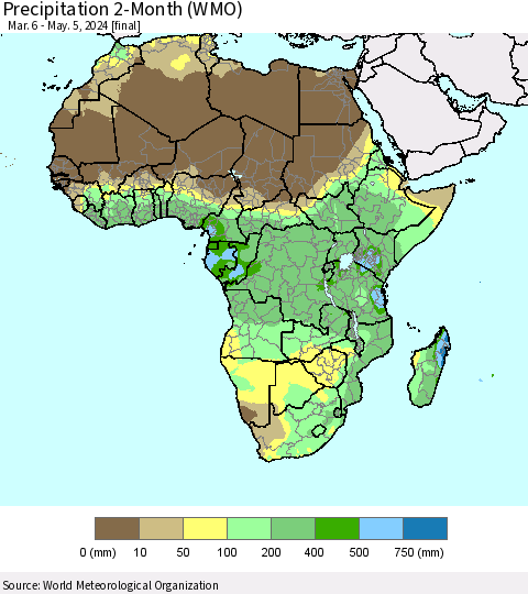 Africa Precipitation 2-Month (WMO) Thematic Map For 3/6/2024 - 5/5/2024