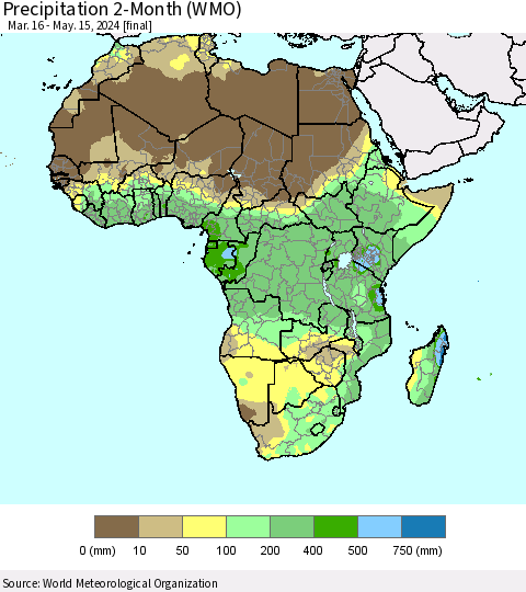 Africa Precipitation 2-Month (WMO) Thematic Map For 3/16/2024 - 5/15/2024
