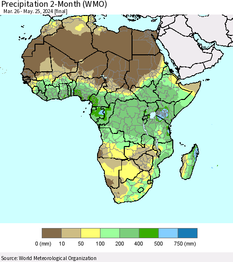 Africa Precipitation 2-Month (WMO) Thematic Map For 3/26/2024 - 5/25/2024