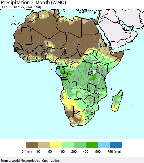 Africa Precipitation 2-Month (WMO) Thematic Map For 10/26/2024 - 12/25/2024