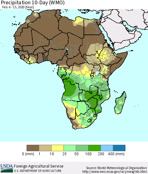 Africa Precipitation 10-Day (WMO) Thematic Map For 2/6/2020 - 2/15/2020