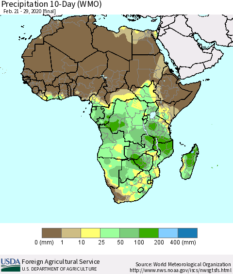 Africa Precipitation 10-Day (WMO) Thematic Map For 2/21/2020 - 2/29/2020