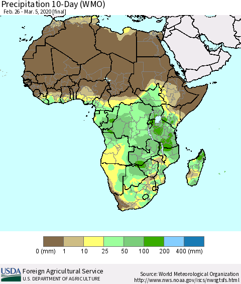 Africa Precipitation 10-Day (WMO) Thematic Map For 2/26/2020 - 3/5/2020