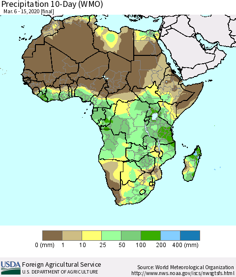 Africa Precipitation 10-Day (WMO) Thematic Map For 3/6/2020 - 3/15/2020