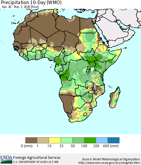 Africa Precipitation 10-Day (WMO) Thematic Map For 4/26/2020 - 5/5/2020