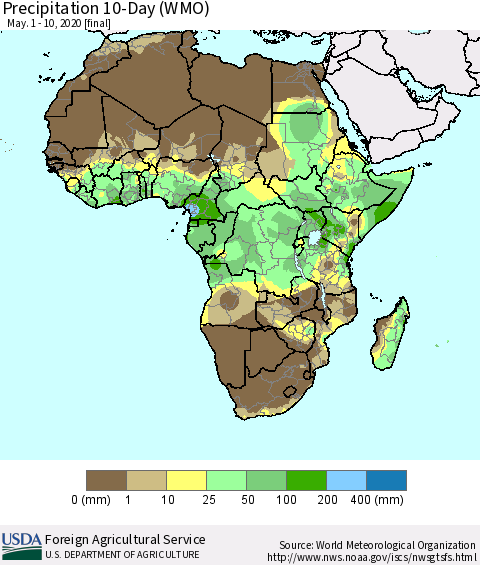 Africa Precipitation 10-Day (WMO) Thematic Map For 5/1/2020 - 5/10/2020