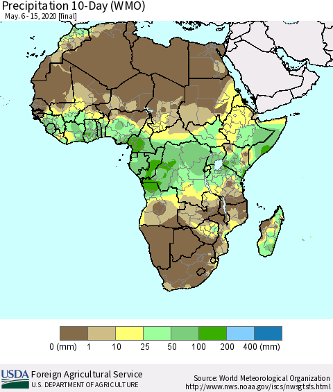 Africa Precipitation 10-Day (WMO) Thematic Map For 5/6/2020 - 5/15/2020