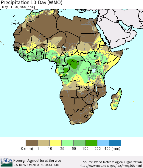 Africa Precipitation 10-Day (WMO) Thematic Map For 5/11/2020 - 5/20/2020
