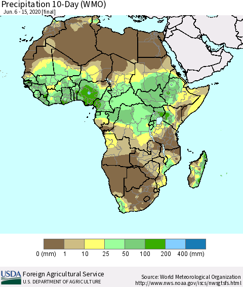 Africa Precipitation 10-Day (WMO) Thematic Map For 6/6/2020 - 6/15/2020
