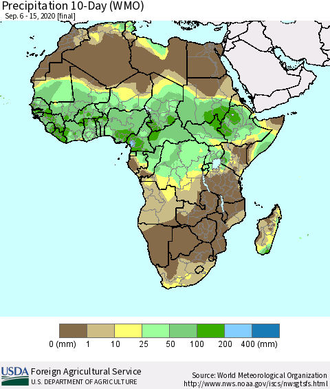 Africa Precipitation 10-Day (WMO) Thematic Map For 9/6/2020 - 9/15/2020