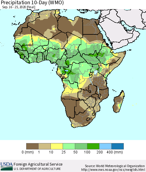 Africa Precipitation 10-Day (WMO) Thematic Map For 9/16/2020 - 9/25/2020