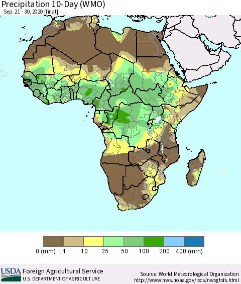 Africa Precipitation 10-Day (WMO) Thematic Map For 9/21/2020 - 9/30/2020