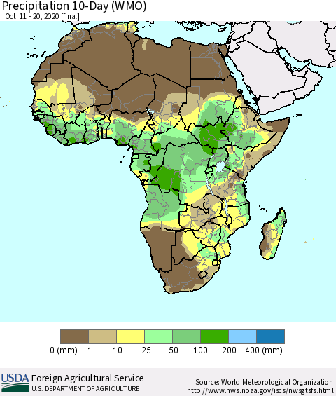 Africa Precipitation 10-Day (WMO) Thematic Map For 10/11/2020 - 10/20/2020