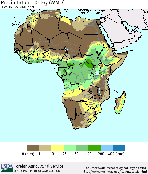 Africa Precipitation 10-Day (WMO) Thematic Map For 10/16/2020 - 10/25/2020